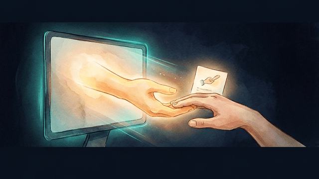 AI-guided execution - a helping hand reaching through a screen