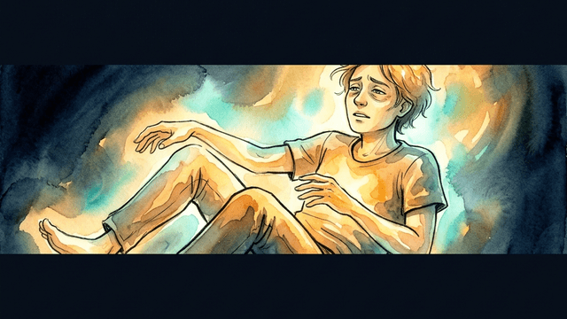 A person slowly rebooting with warm golden light returning from their core — representing recovering from ADHD shutdown