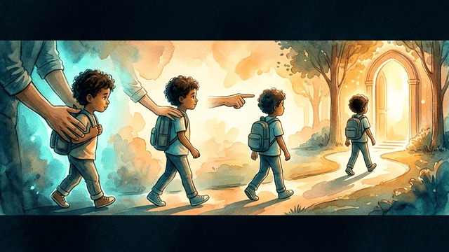 The journey from prompted to independent task initiation — a student progressing from full support to walking through the door alone